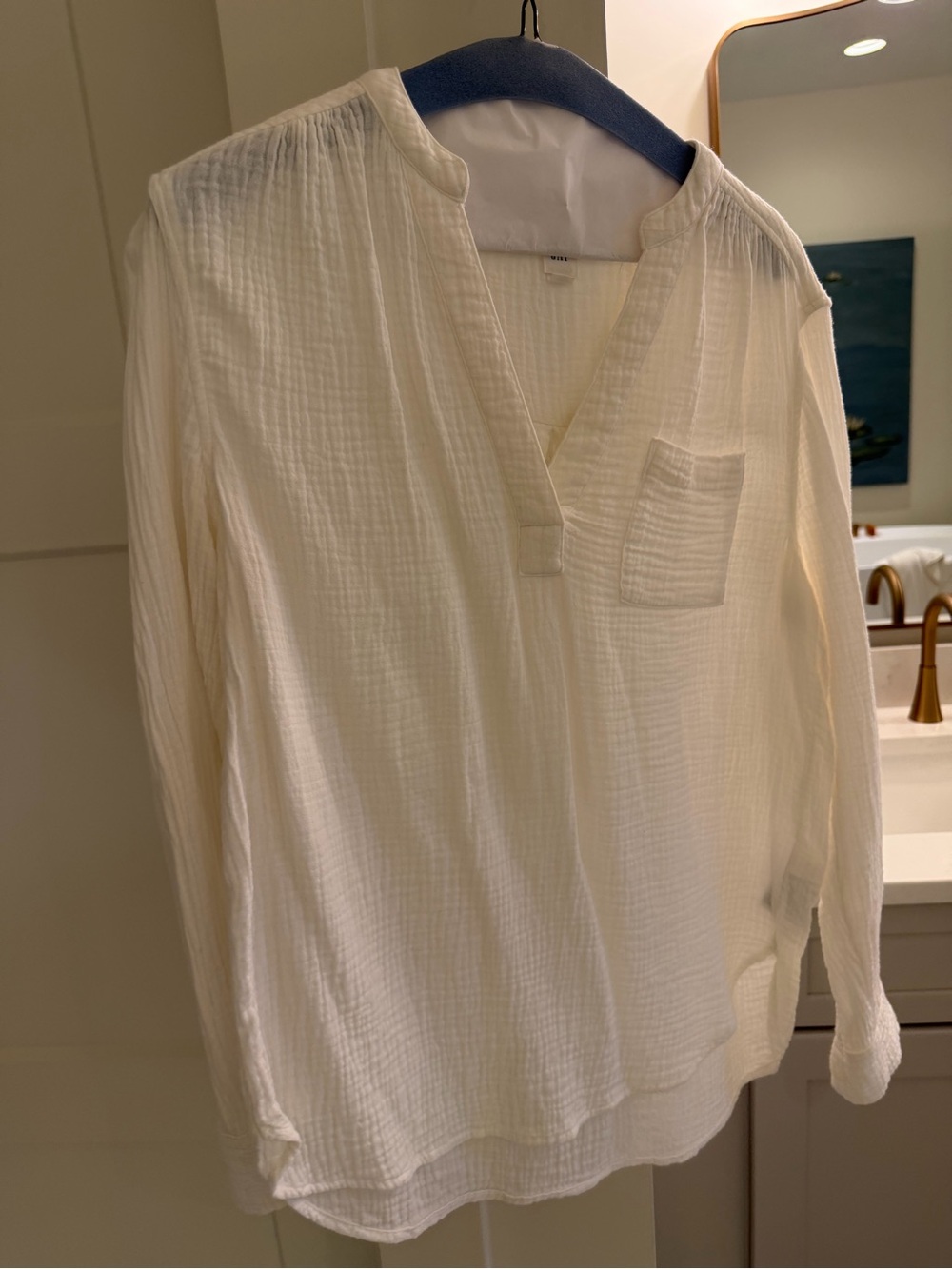 White Long-Sleeve Cotton Gauze Shirt